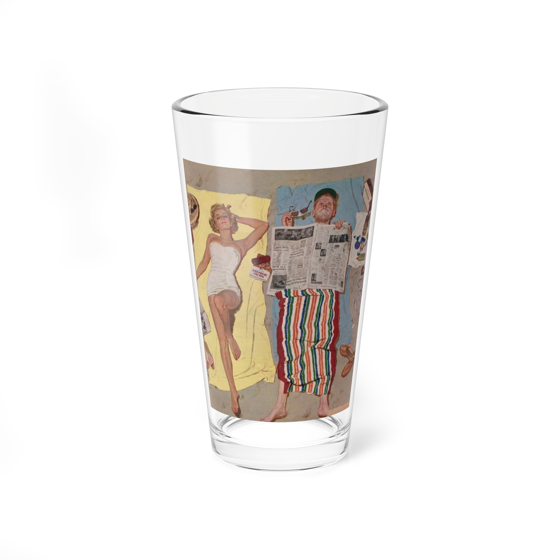 Sunscreen, The Saturday Evening Post, August 16, 1958 (Magazine Illustration) Pint Glass 16oz-16oz-Go Mug Yourself