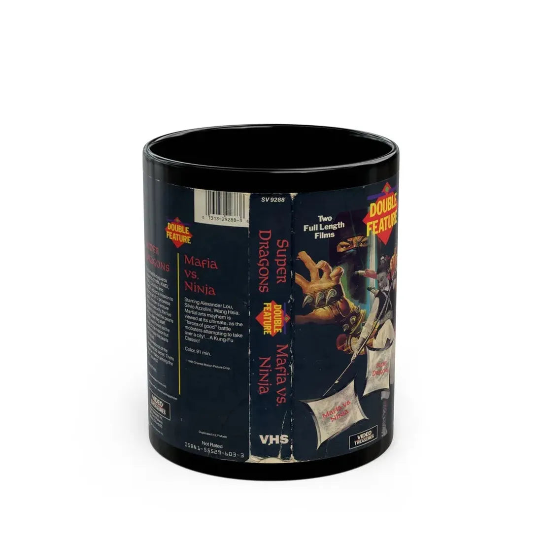 SUPER DRAGONS AND MAFIA VS NINJA (VHS COVER) - Black Coffee Mug 11oz - Go Mug Yourself