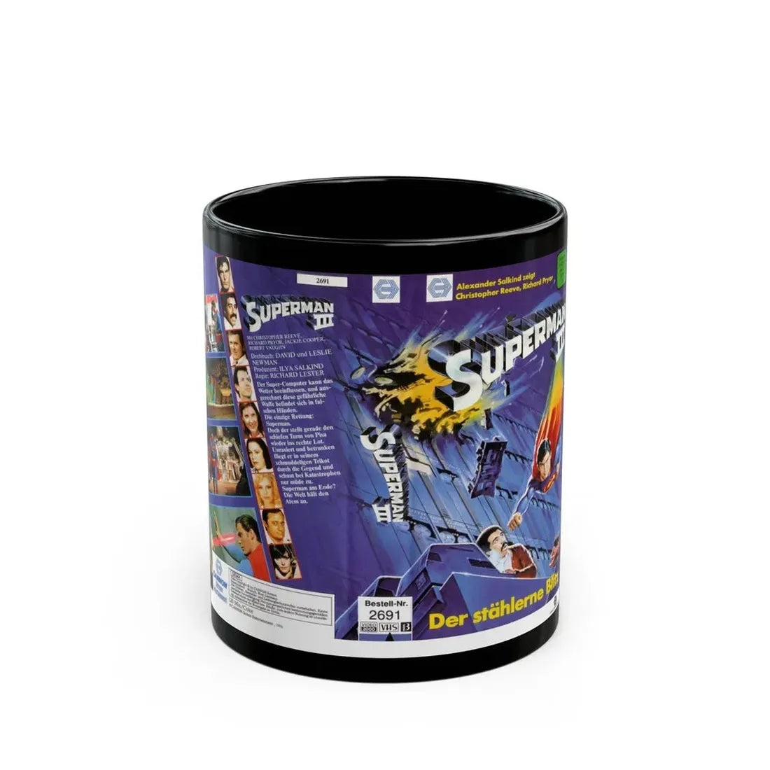 SUPERMAN 3 GERMAN (VHS COVER) - Black Coffee Mug 11oz - Go Mug Yourself
