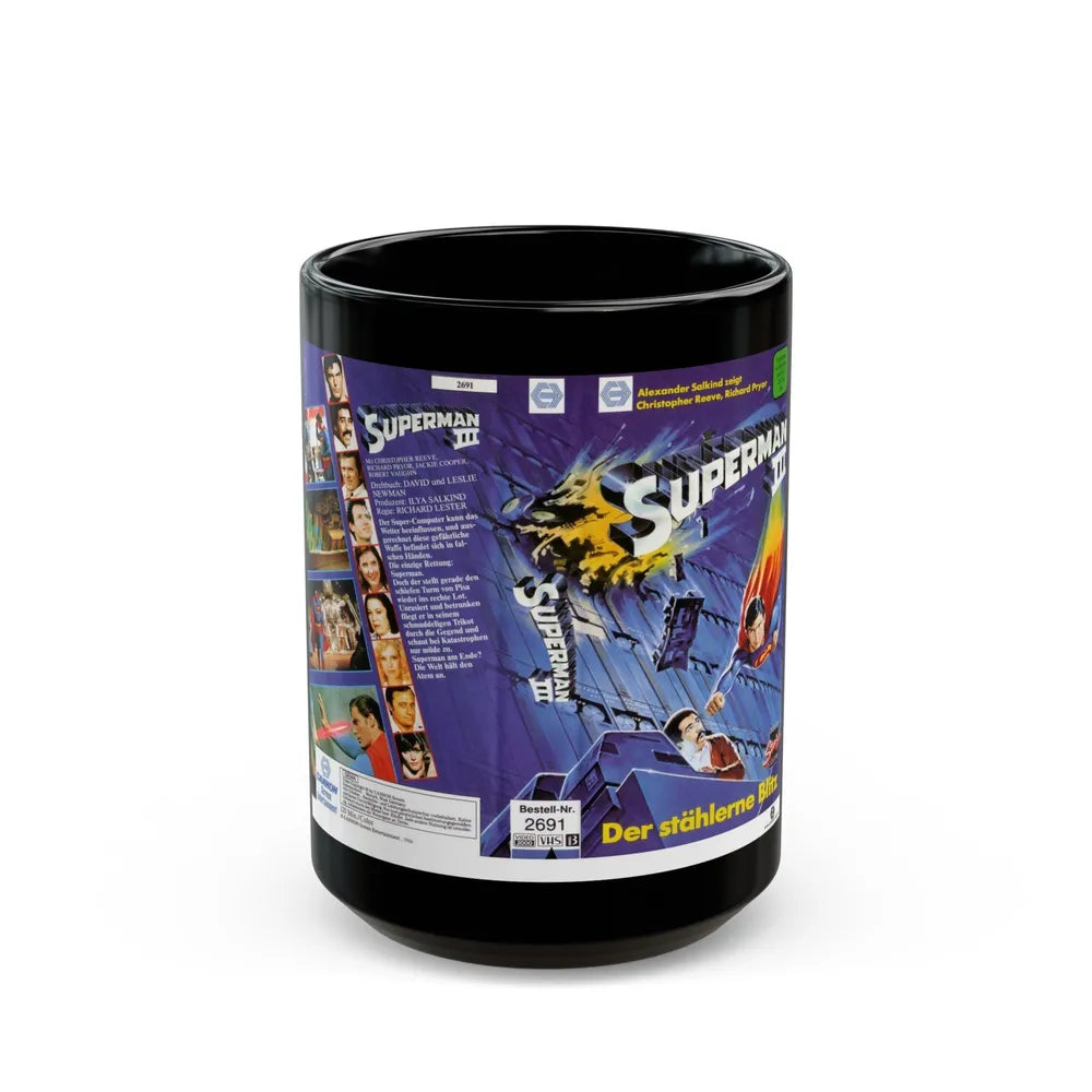 SUPERMAN 3 GERMAN (VHS COVER) - Black Coffee Mug-15oz-Go Mug Yourself