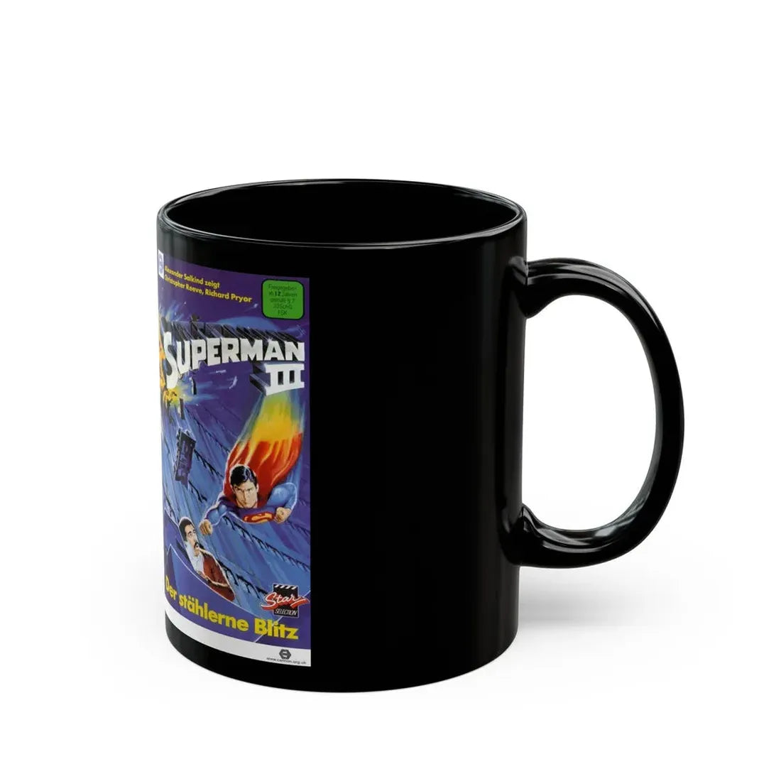 SUPERMAN 3 GERMAN (VHS COVER) - Black Coffee Mug - Go Mug Yourself