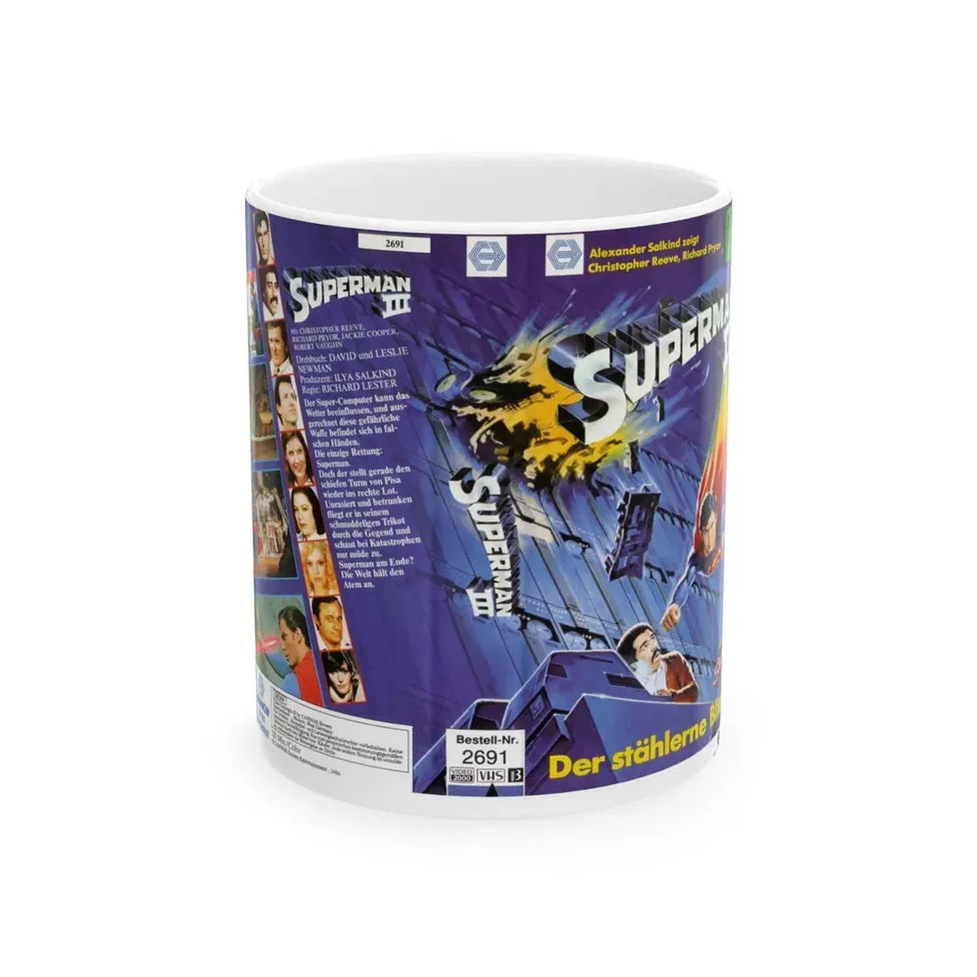 SUPERMAN 3 GERMAN (VHS COVER) - White Coffee Mug 11oz - Go Mug Yourself