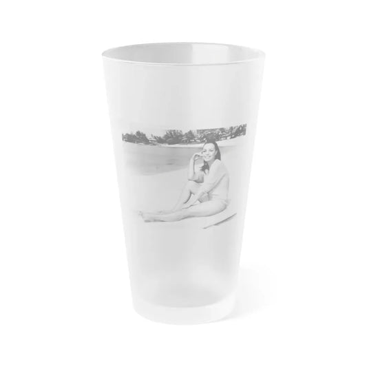 Susan Hart #17 - 8x10 B&W Cheesecake 2-Piece Swimsuit with Overshirt ''Ride The Wild Surf'' '64 Movie Promo Photo (Vintage Female Icon) Frosted Pint Glass 16oz 16oz Frosted - Go Mug Yourself
