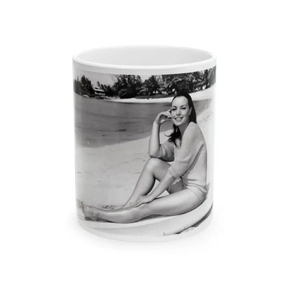 Susan Hart #17 - 8x10 B&W Cheesecake 2-Piece Swimsuit with Overshirt ''Ride The Wild Surf'' '64 Movie Promo Photo (Vintage Female Icon) White Coffee Mug 11oz - Go Mug Yourself
