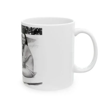 Susan Hart #17 - 8x10 B&W Cheesecake 2-Piece Swimsuit with Overshirt ''Ride The Wild Surf'' '64 Movie Promo Photo (Vintage Female Icon) White Coffee Mug - Go Mug Yourself