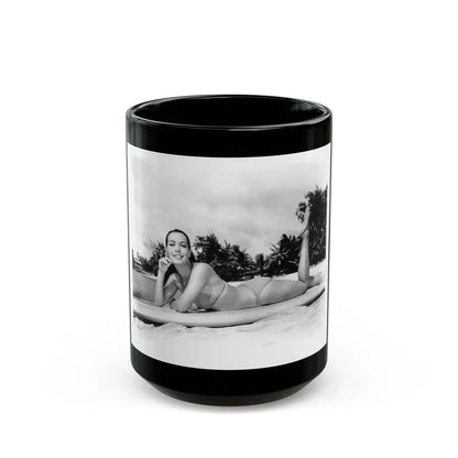 Susan Hart #18 - 8x10 B&W Cheesecake 2-Piece Swimsuit ''Ride The Wild Surf'' '64 Movie Promo Photo (Vintage Female Icon) Black Coffee Mug 15oz - Go Mug Yourself