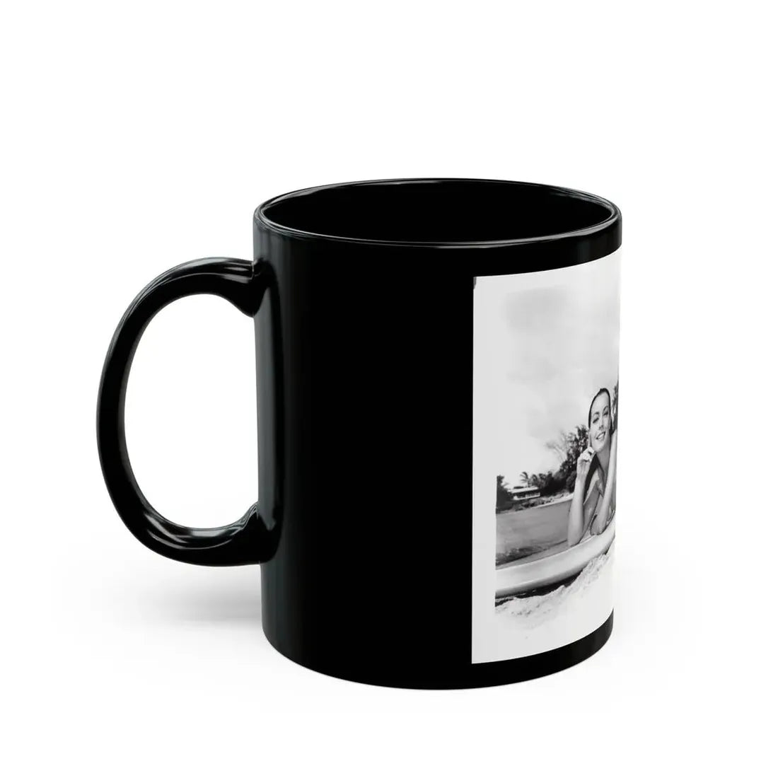 Susan Hart #18 - 8x10 B&W Cheesecake 2-Piece Swimsuit ''Ride The Wild Surf'' '64 Movie Promo Photo (Vintage Female Icon) Black Coffee Mug - Go Mug Yourself