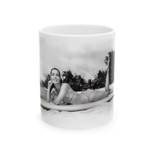 Susan Hart #18 - 8x10 B&W Cheesecake 2-Piece Swimsuit ''Ride The Wild Surf'' '64 Movie Promo Photo (Vintage Female Icon) White Coffee Mug 11oz - Go Mug Yourself