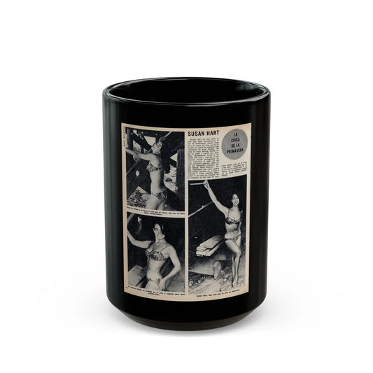Susan Hart #50 - Vintage 8x10 B&W Foreign Magazine with 3 Full Body 2-Piece Swimsuit Photos & Article (Vintage Female Icon) Black Coffee Mug-15oz-Go Mug Yourself