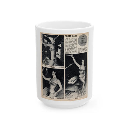 Susan Hart #50 - Vintage 8x10 B&W Foreign Magazine with 3 Full Body 2-Piece Swimsuit Photos & Article (Vintage Female Icon) White Coffee Mug-15oz-Go Mug Yourself