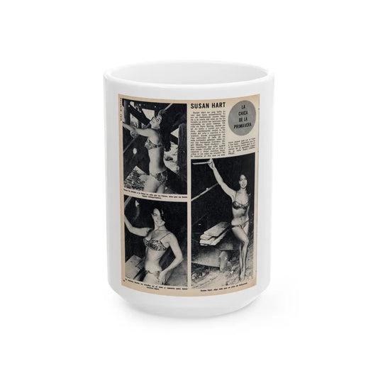 Susan Hart #50 - Vintage 8x10 B&W Foreign Magazine with 3 Full Body 2-Piece Swimsuit Photos & Article (Vintage Female Icon) White Coffee Mug-15oz-Go Mug Yourself