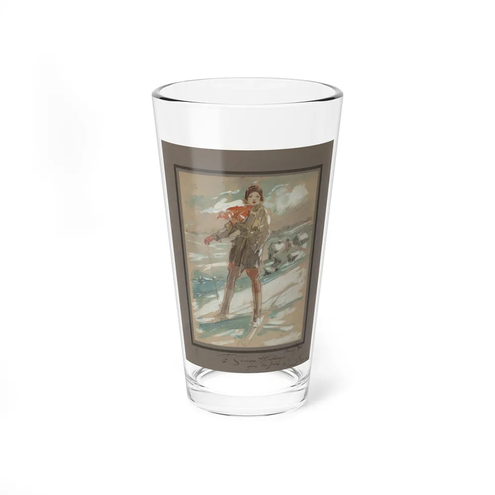 Susanne Humphreys on Skis, 1931 (Magazine Illustration) Pint Glass 16oz-16oz-Go Mug Yourself