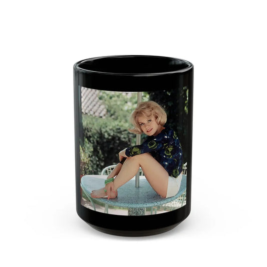 Suzanna Leigh #18 (Vintage Female Icon) Black Coffee Mug-15oz-Go Mug Yourself