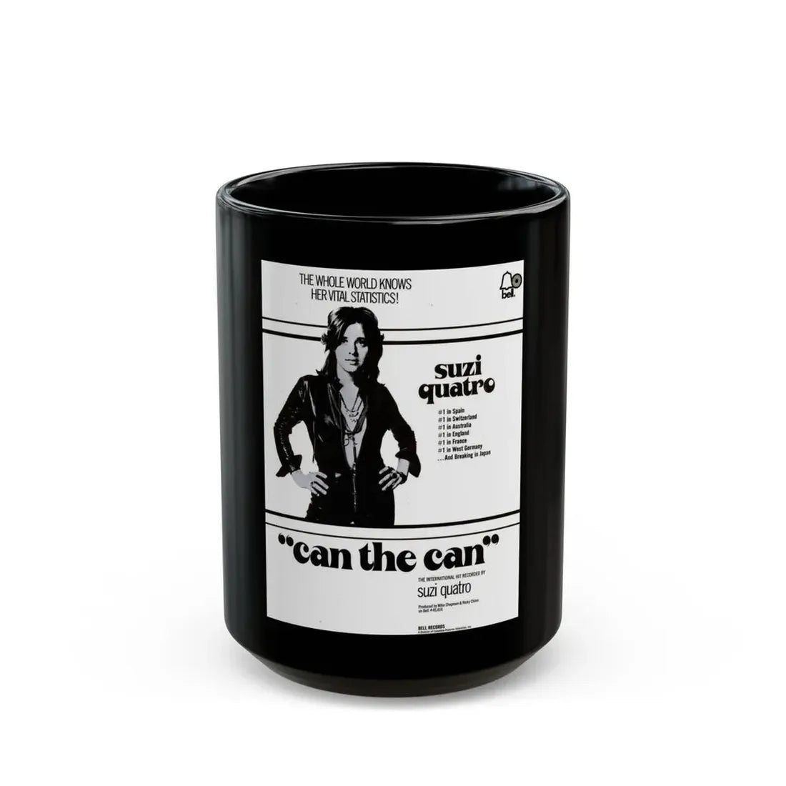 Suzi Quatro 1973 (Music Poster) Black Coffee Mug 15oz - Go Mug Yourself