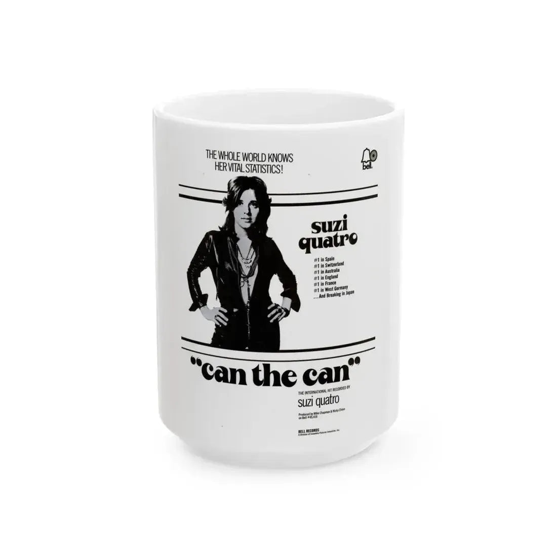 Suzi Quatro 1973 (Music Poster) White Coffee Mug 15oz - Go Mug Yourself