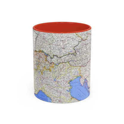Switzerland, Austria, and Northern Italy (1965) (Map) Accent Coffee Mug 11oz Red - Go Mug Yourself