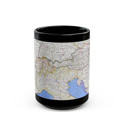 Switzerland, Austria, and Northern Italy (1965) (Map) Black Coffee Mug 15oz - Go Mug Yourself