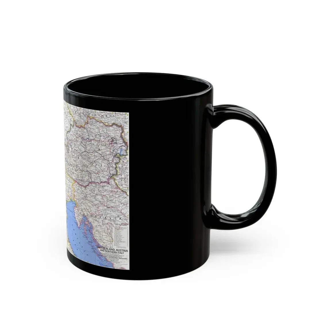 Switzerland, Austria, and Northern Italy (1965) (Map) Black Coffee Mug - Go Mug Yourself