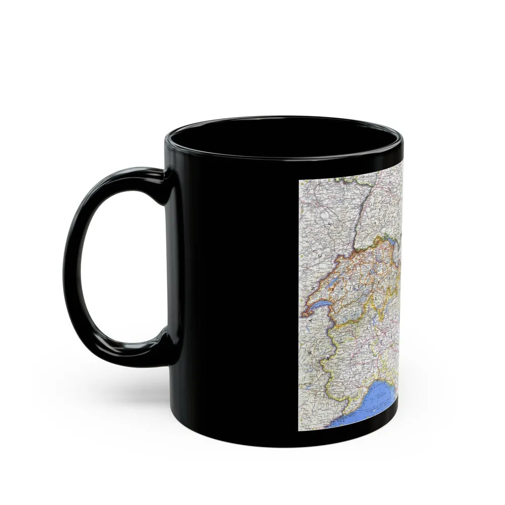 Switzerland, Austria, and Northern Italy (1965) (Map) Black Coffee Mug-Go Mug Yourself