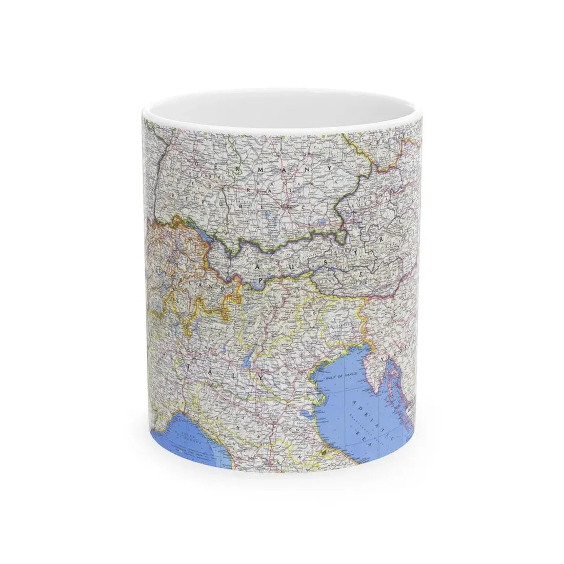 Switzerland, Austria, and Northern Italy (1965) (Map) White Coffee Mug 11oz - Go Mug Yourself