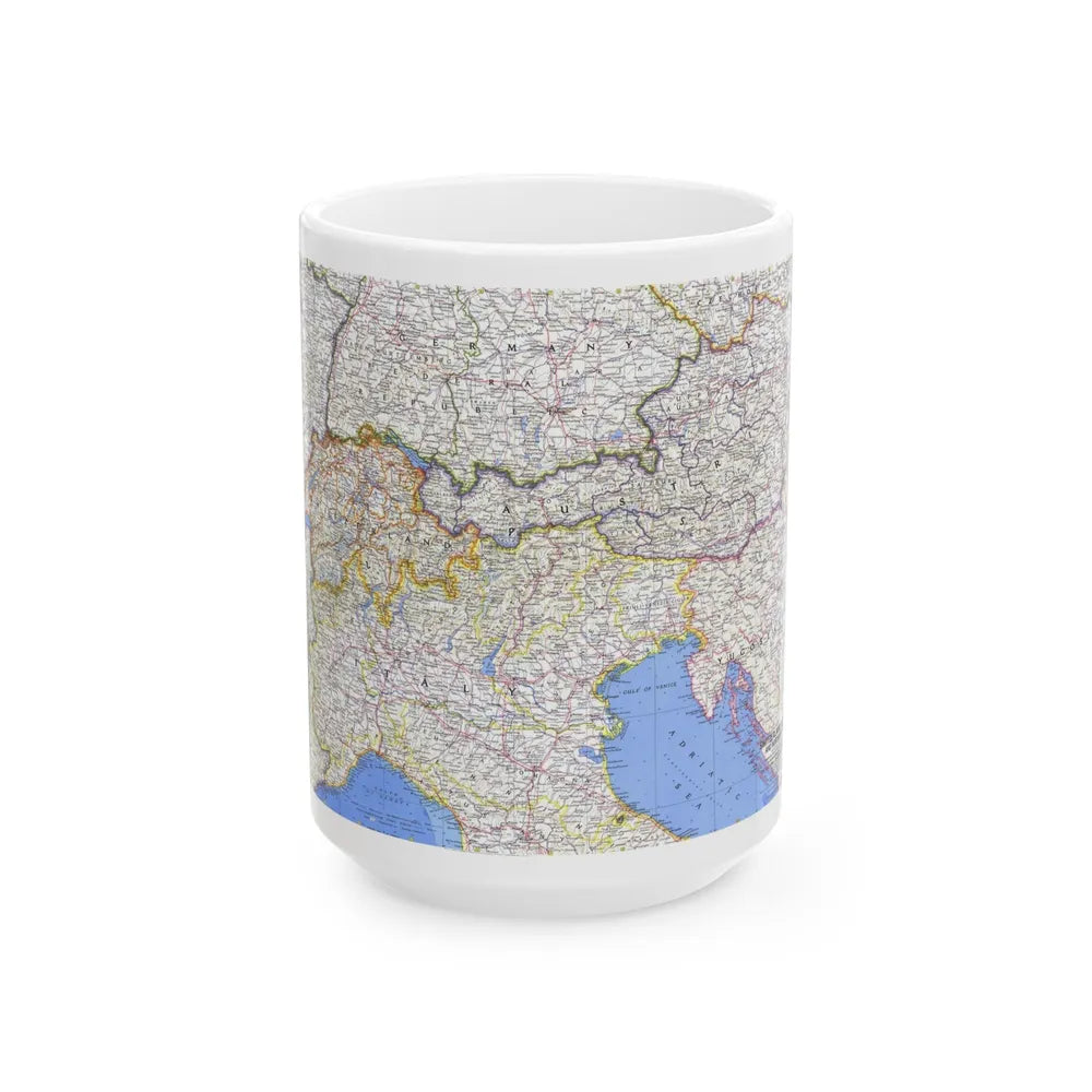 Switzerland, Austria, and Northern Italy (1965) (Map) White Coffee Mug-15oz-Go Mug Yourself