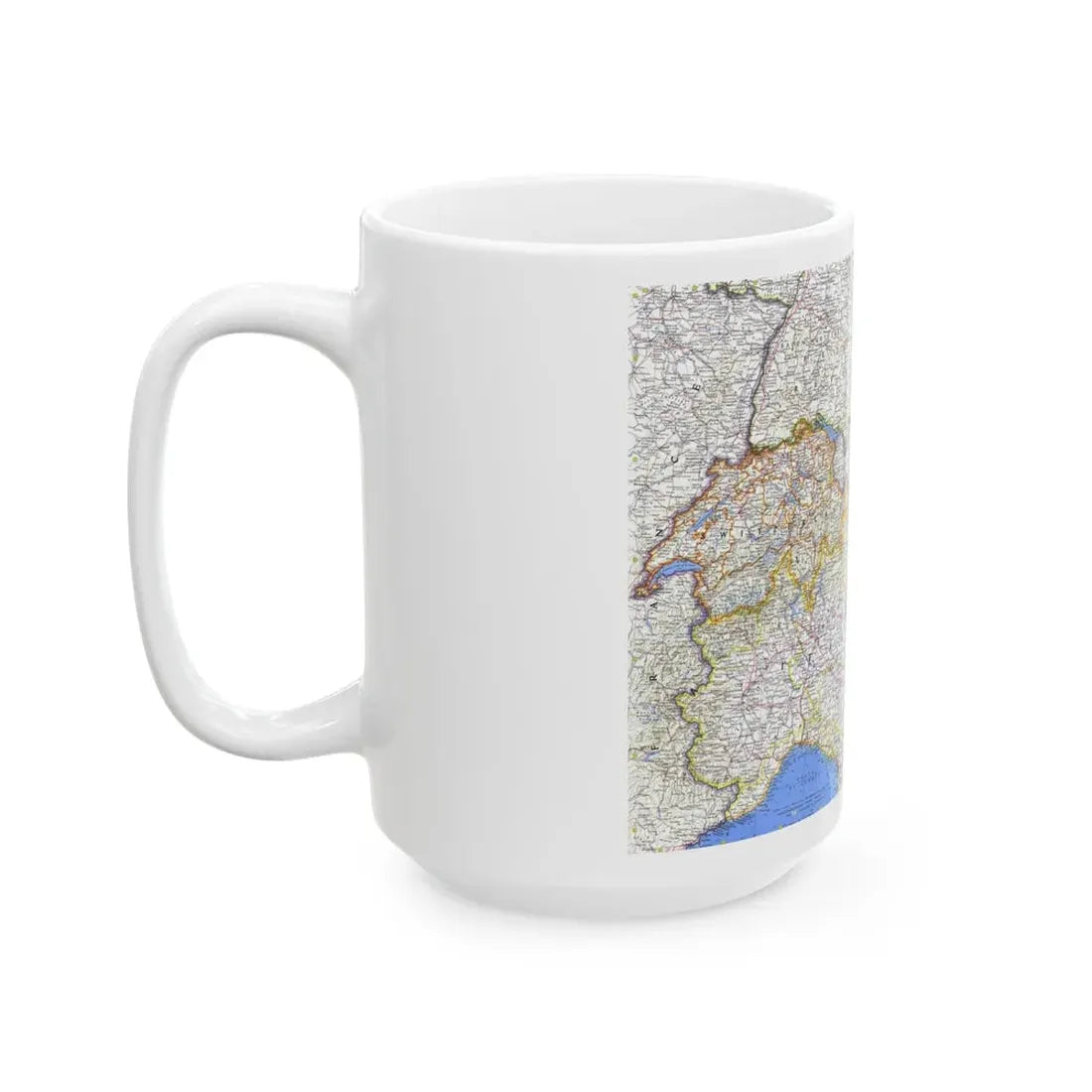Switzerland, Austria, and Northern Italy (1965) (Map) White Coffee Mug - Go Mug Yourself