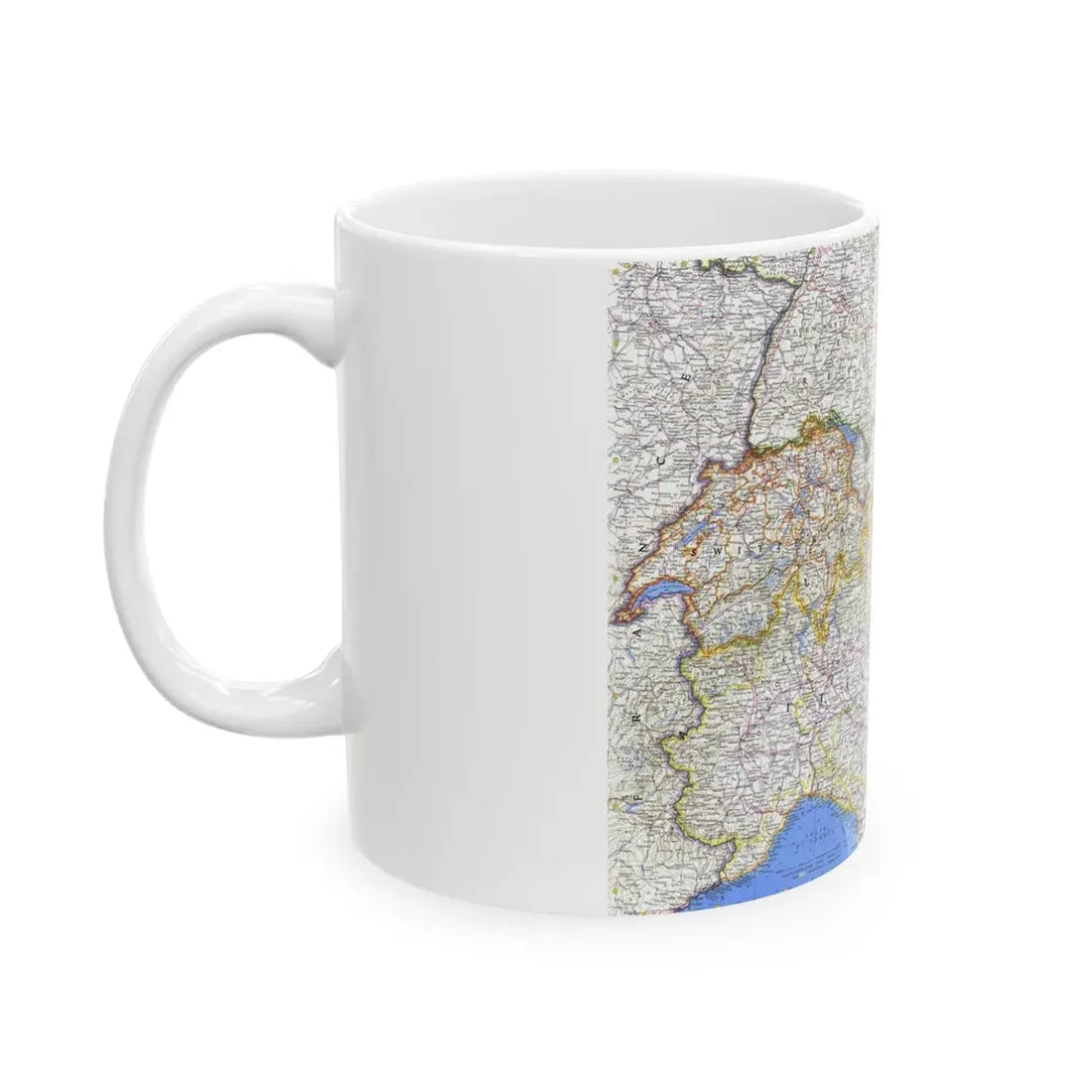 Switzerland, Austria, and Northern Italy (1965) (Map) White Coffee Mug - Go Mug Yourself
