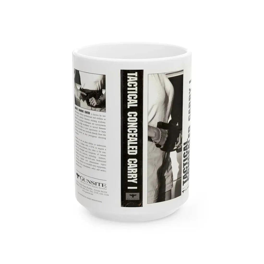 TACTICAL CONCEALED CARRY 1 (VHS COVER) - White Coffee Mug 15oz - Go Mug Yourself