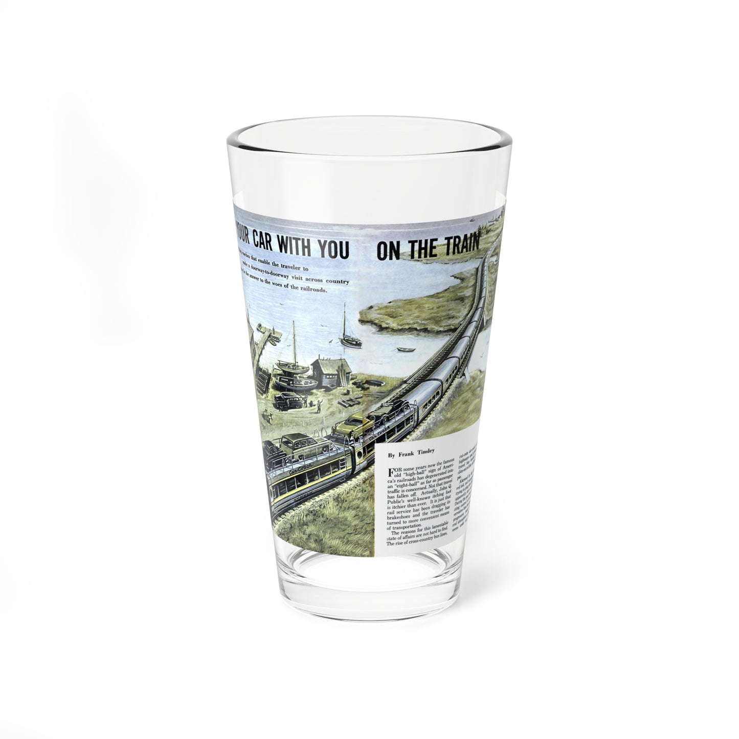 Take Your Car With You On The Train, 1955 (Magazine Illustration) Pint Glass 16oz-16oz-Go Mug Yourself