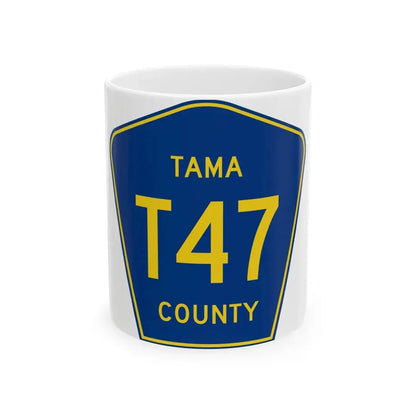 Tama County Route T47 IA (Iowa) (Road Sign) White Coffee Mug 11oz - Go Mug Yourself