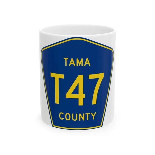 Tama County Route T47 IA (Iowa) (Road Sign) White Coffee Mug 11oz - Go Mug Yourself