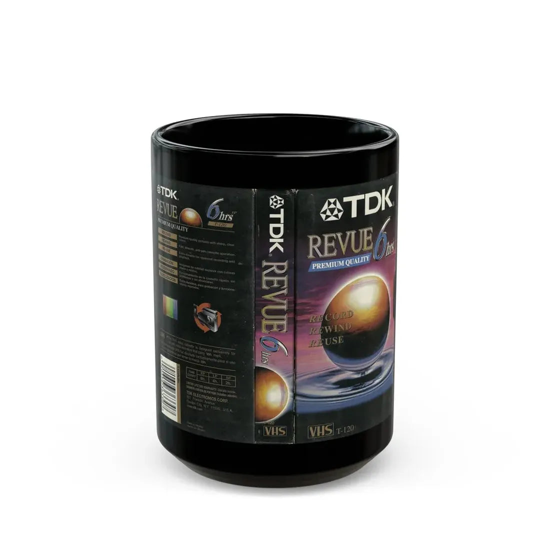 TDK REVUE BLANK VHS TAPE (VHS COVER) - Black Coffee Mug 15oz - Go Mug Yourself