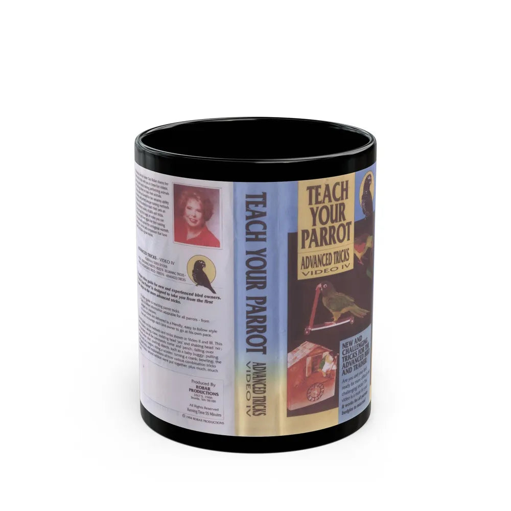 TEACH YOUR PARROT ADVANCED TRICKS (VHS COVER) - Black Coffee Mug-11oz-Go Mug Yourself