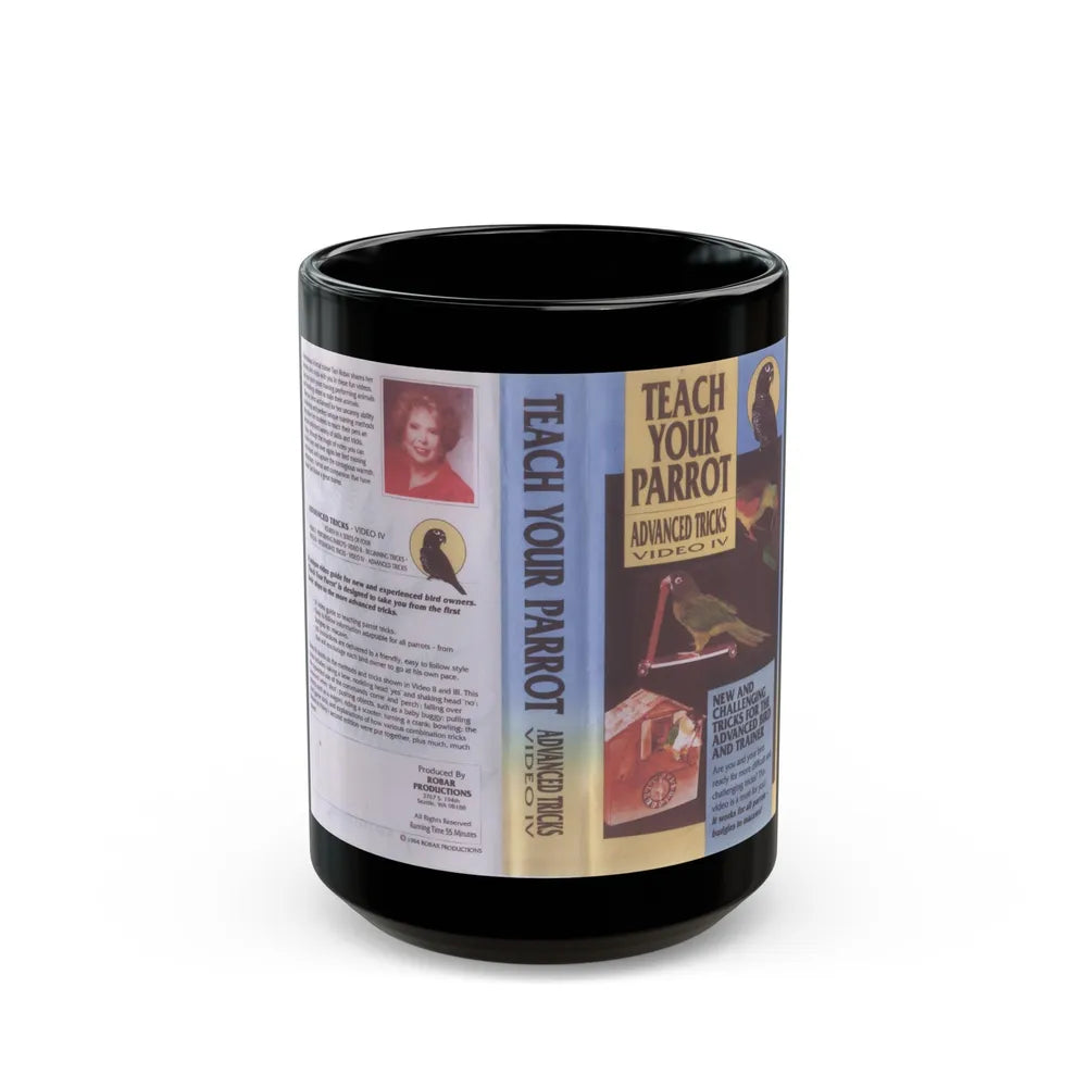 TEACH YOUR PARROT ADVANCED TRICKS (VHS COVER) - Black Coffee Mug-15oz-Go Mug Yourself