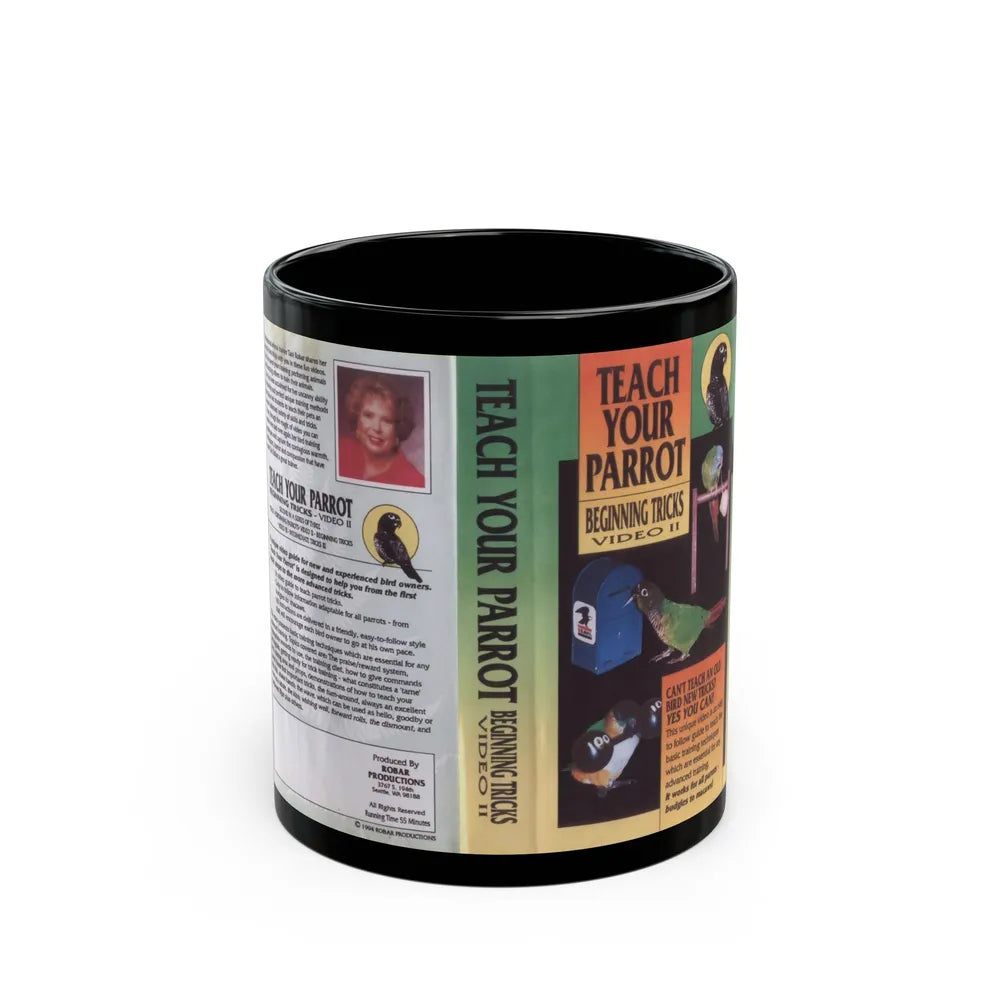 TEACH YOUR PARROT BEGINNING TRICKS (VHS COVER) - Black Coffee Mug-11oz-Go Mug Yourself