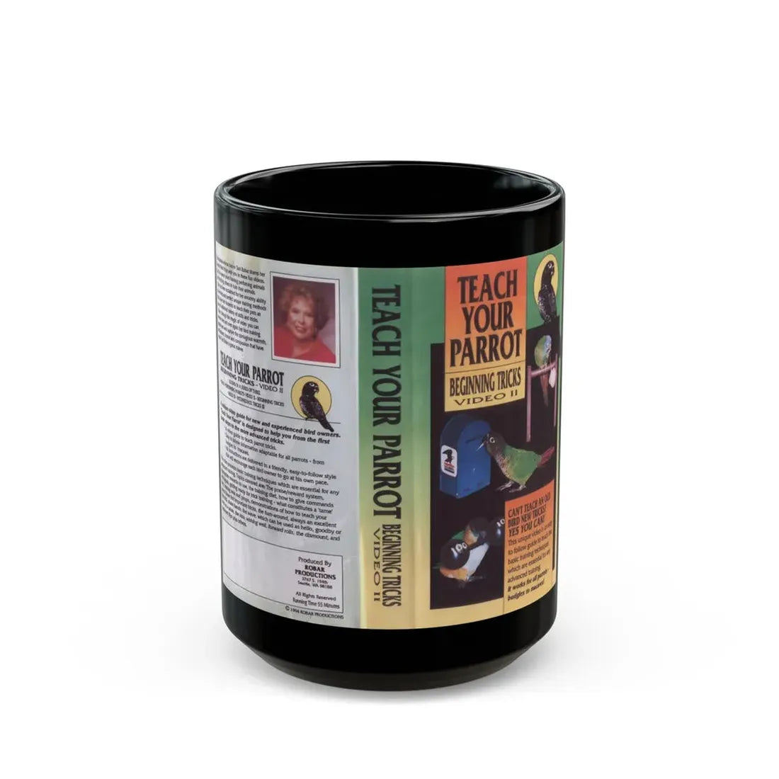 TEACH YOUR PARROT BEGINNING TRICKS (VHS COVER) - Black Coffee Mug 15oz - Go Mug Yourself