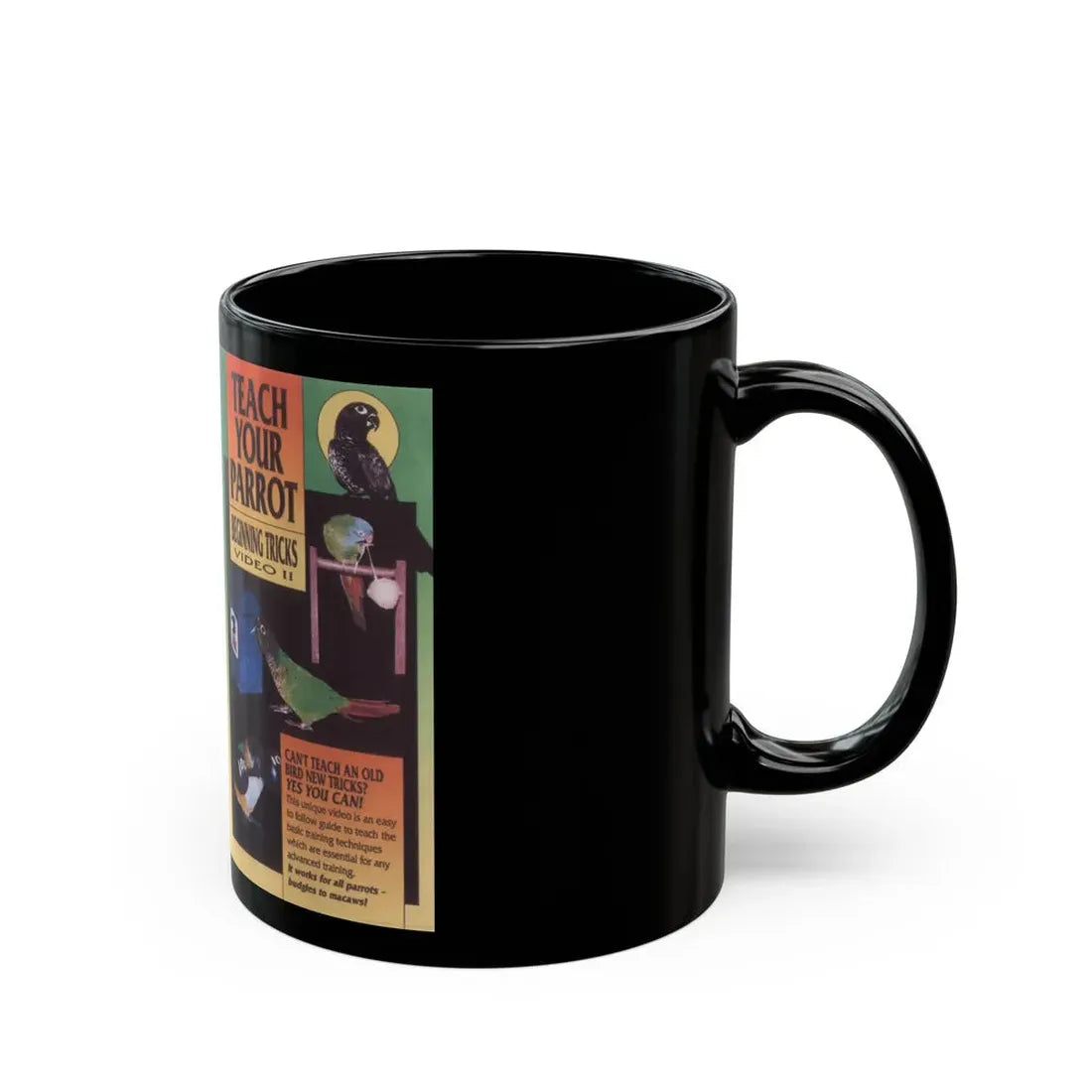 TEACH YOUR PARROT BEGINNING TRICKS (VHS COVER) - Black Coffee Mug - Go Mug Yourself