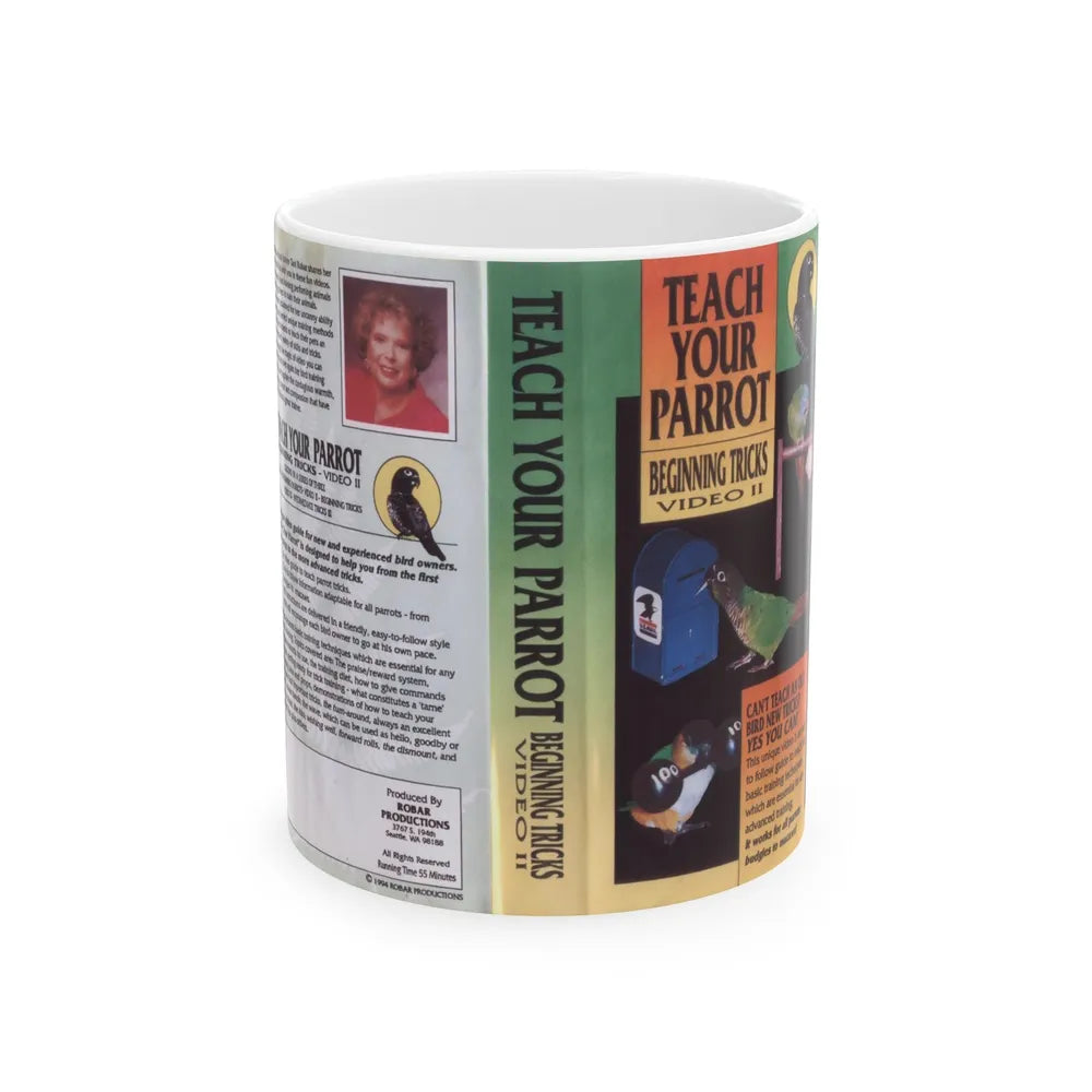 TEACH YOUR PARROT BEGINNING TRICKS (VHS COVER) - White Coffee Mug-11oz-Go Mug Yourself