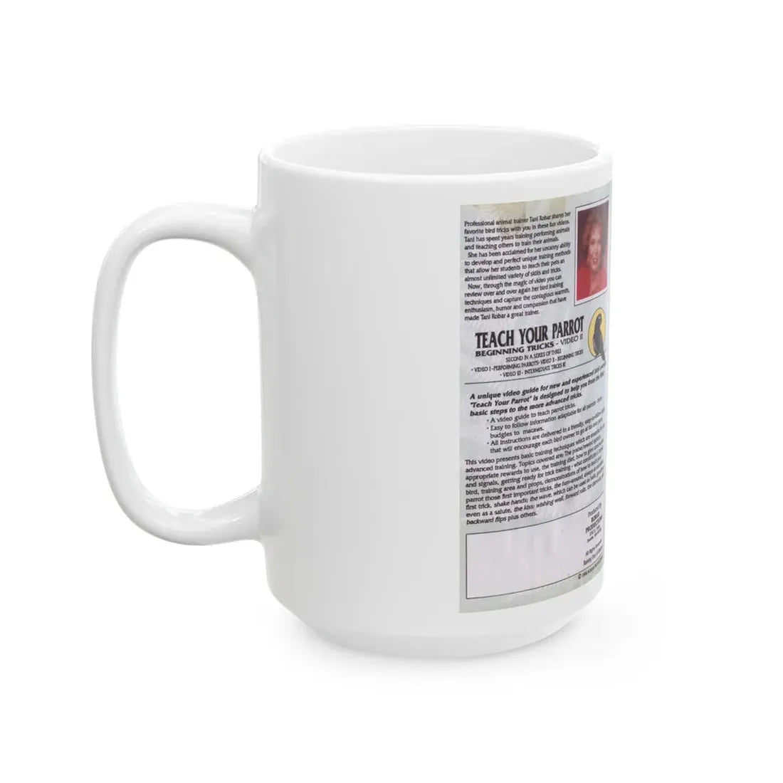 TEACH YOUR PARROT BEGINNING TRICKS (VHS COVER) - White Coffee Mug - Go Mug Yourself