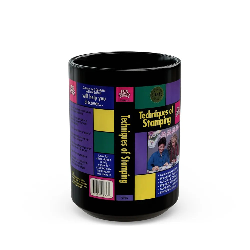 TECHNIQUES OF STAMPING FUN STAMPS (VHS COVER) - Black Coffee Mug-15oz-Go Mug Yourself