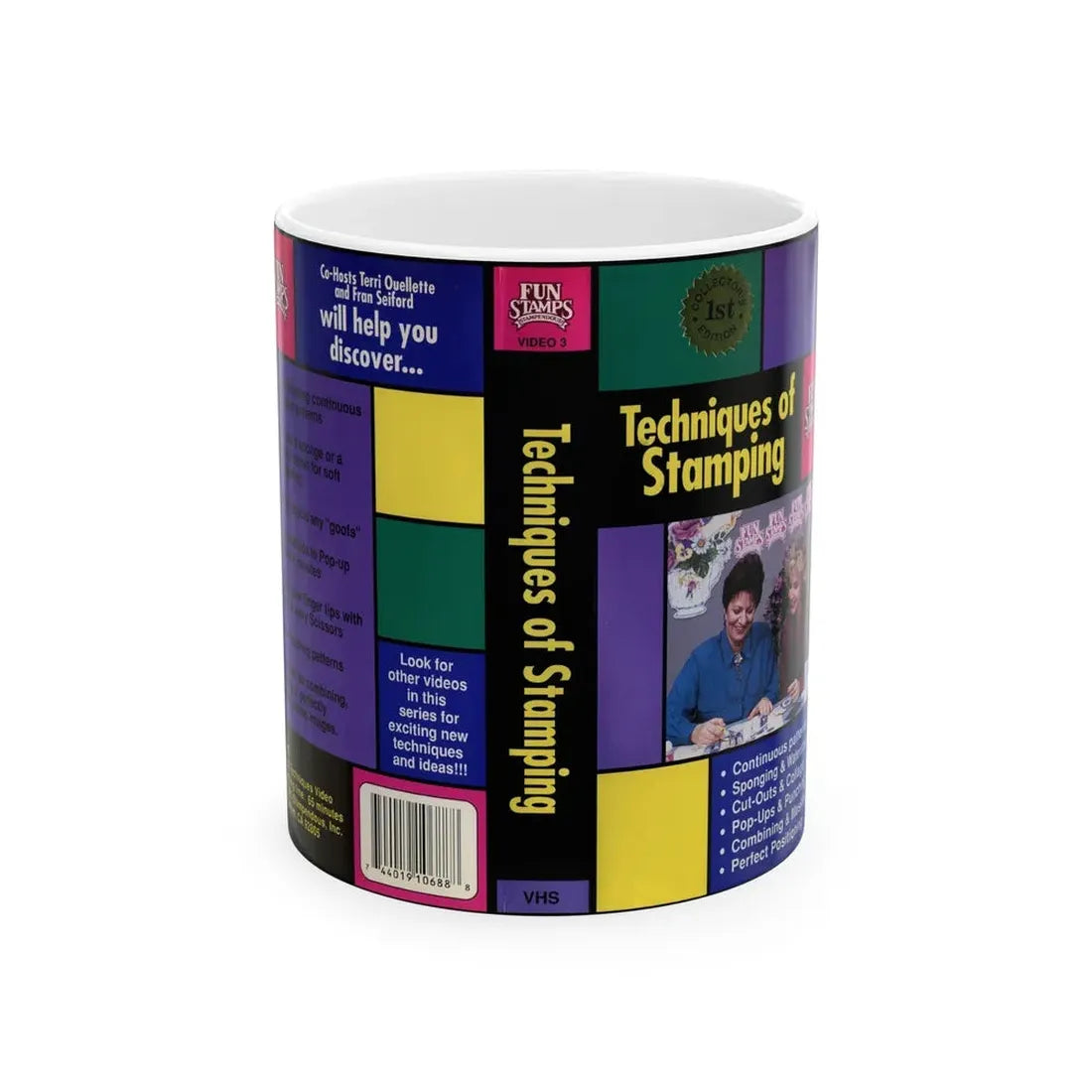 TECHNIQUES OF STAMPING FUN STAMPS (VHS COVER) - White Coffee Mug 11oz - Go Mug Yourself