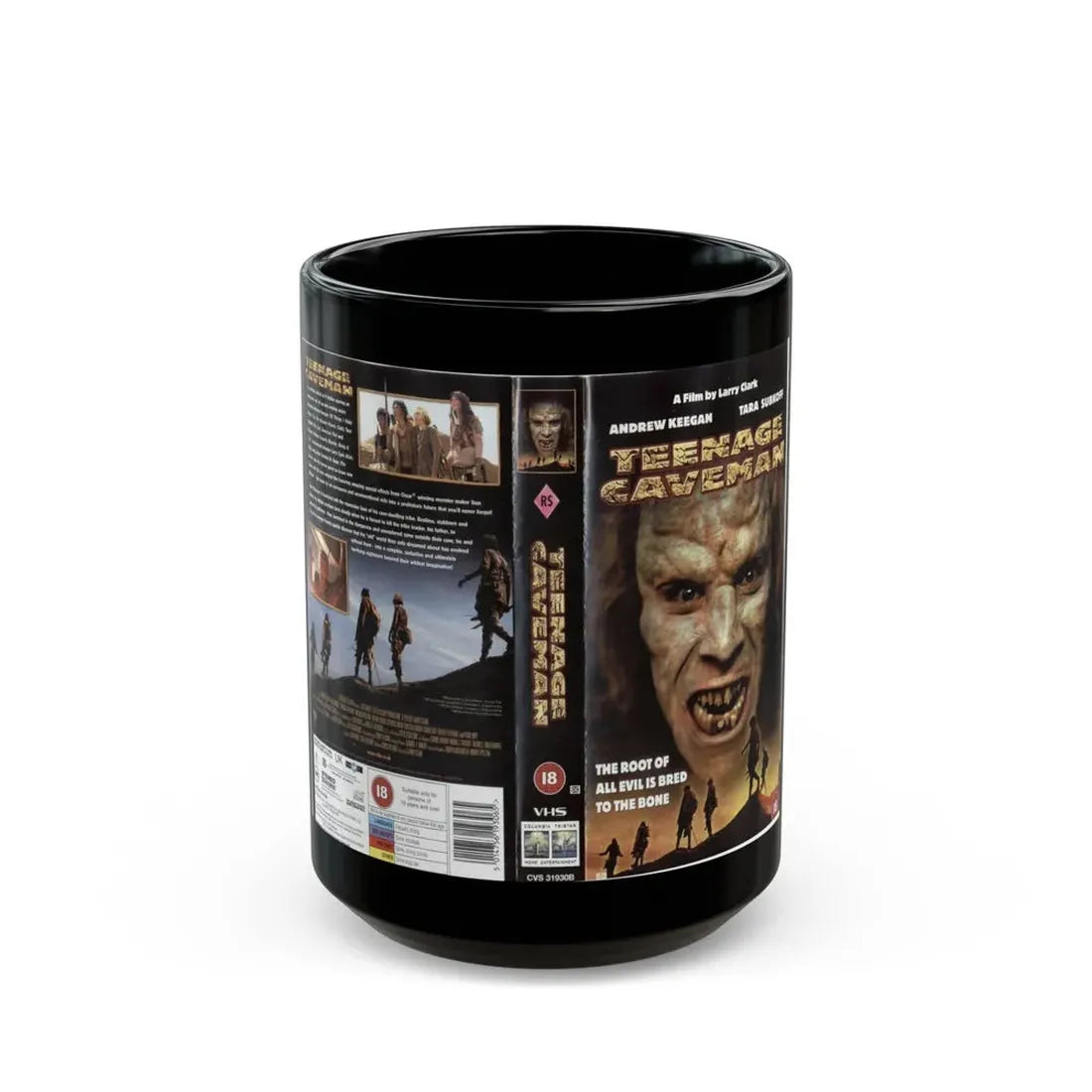 TEENAGE CAVEMAN ANDREW KEEGAN (VHS COVER) - Black Coffee Mug 15oz - Go Mug Yourself