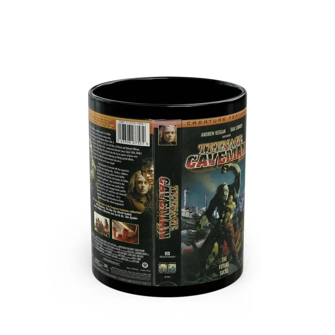 TEENAGE CAVEMAN CREATURE FEATURES (VHS COVER) - Black Coffee Mug 11oz - Go Mug Yourself