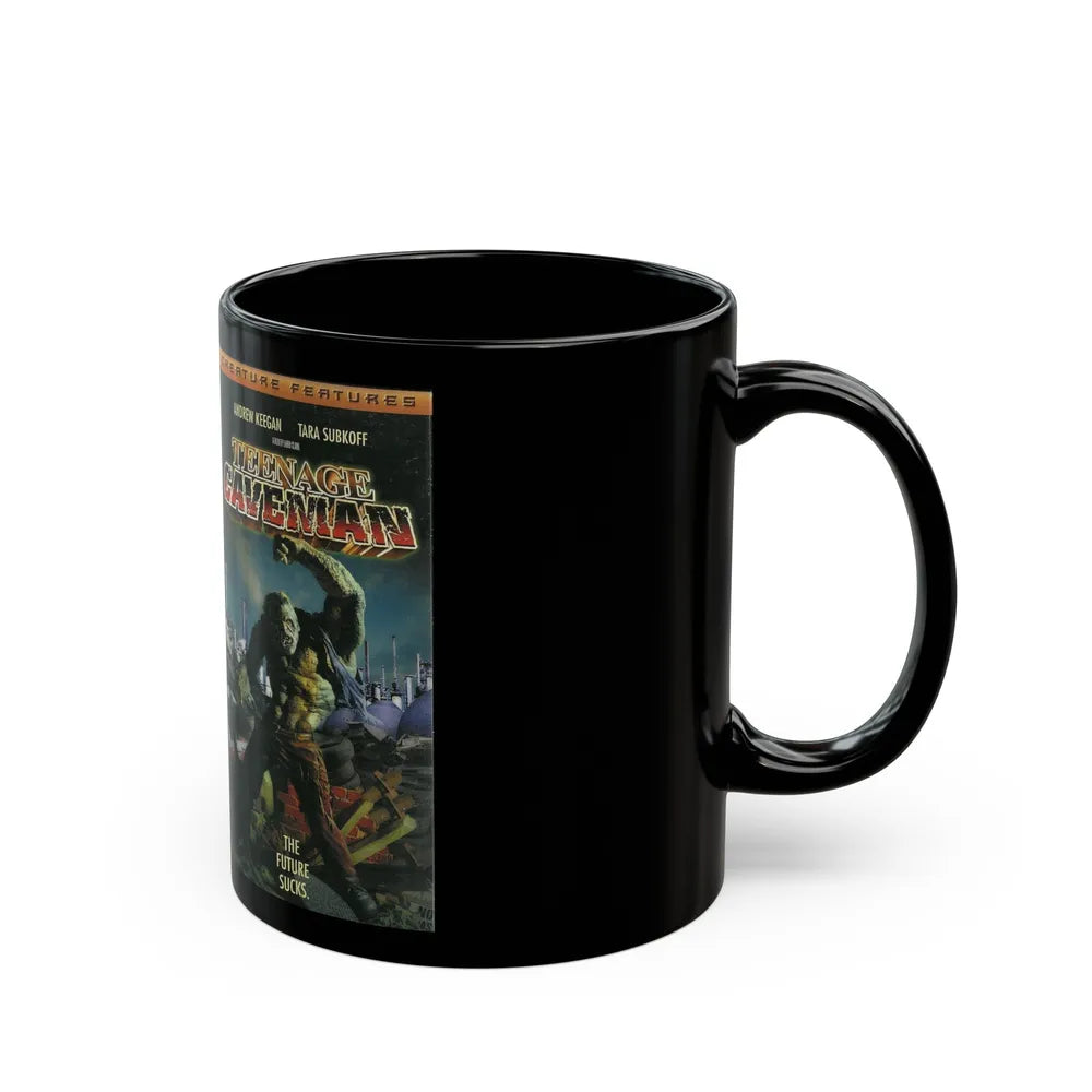 TEENAGE CAVEMAN CREATURE FEATURES (VHS COVER) - Black Coffee Mug-Go Mug Yourself