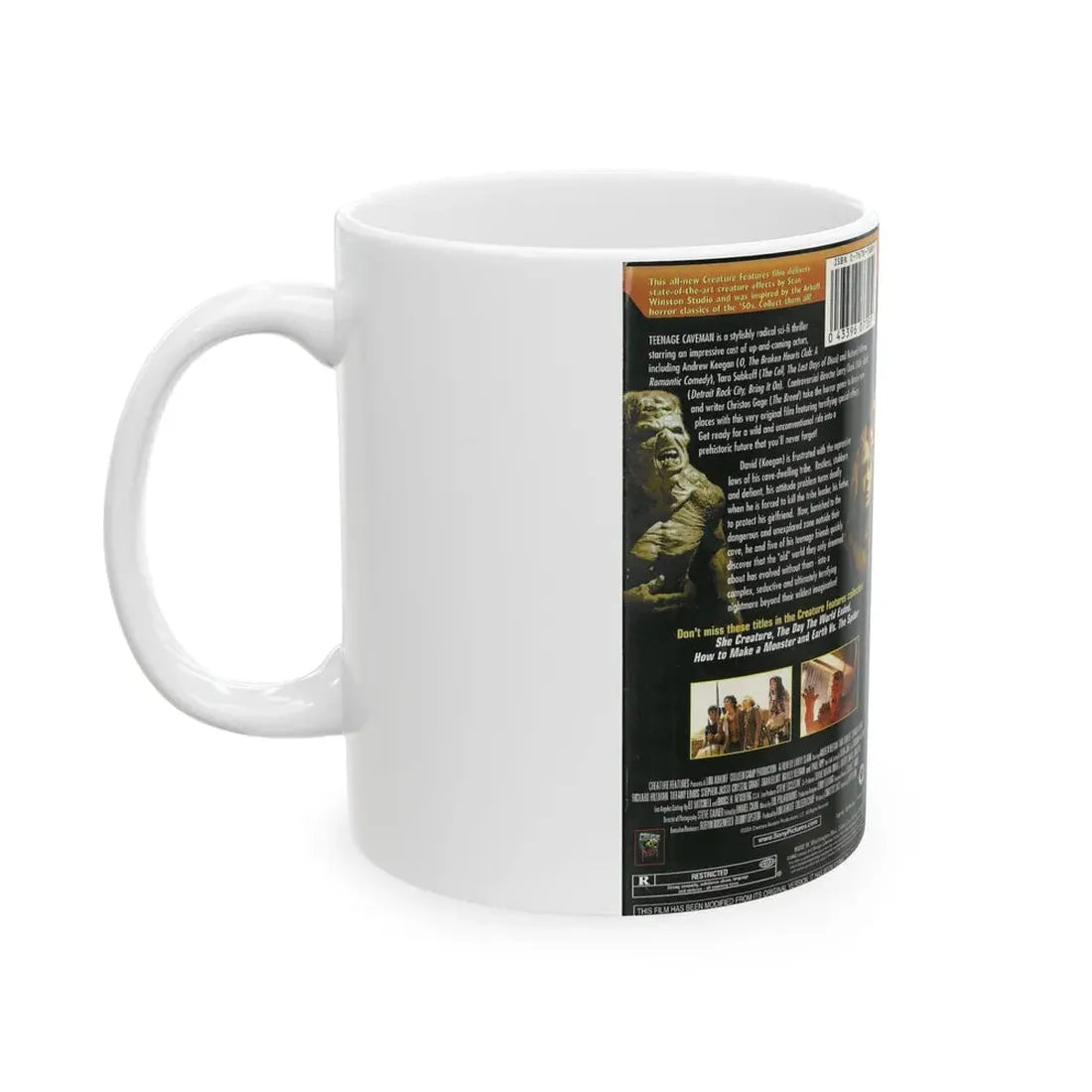 TEENAGE CAVEMAN CREATURE FEATURES (VHS COVER) - White Coffee Mug - Go Mug Yourself