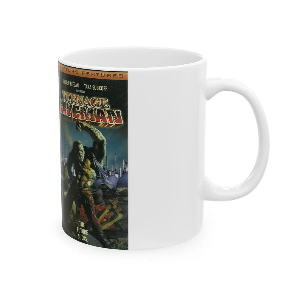 TEENAGE CAVEMAN CREATURE FEATURES (VHS COVER) - White Coffee Mug-Go Mug Yourself