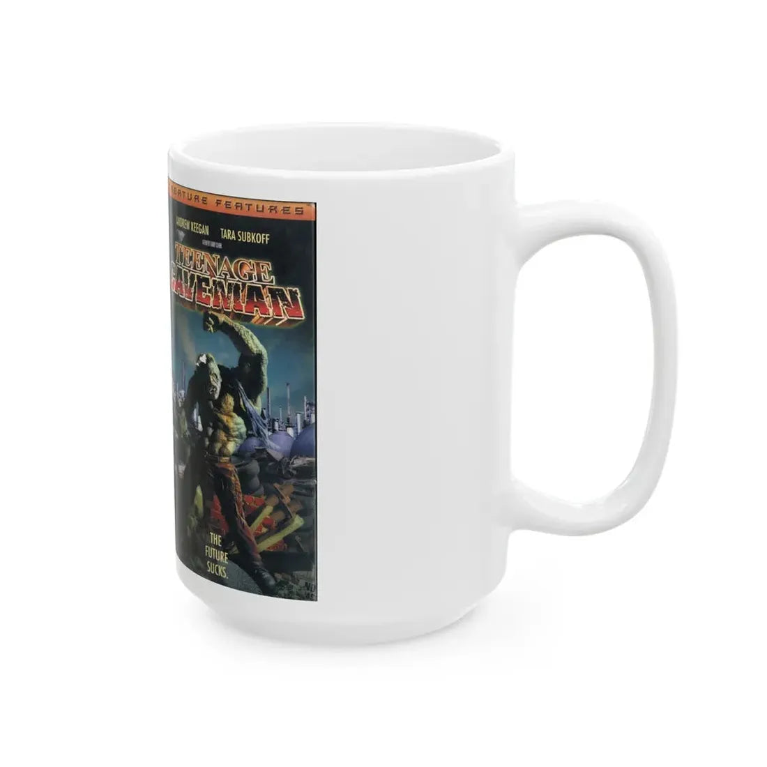 TEENAGE CAVEMAN (VHS COVER) - White Coffee Mug - Go Mug Yourself