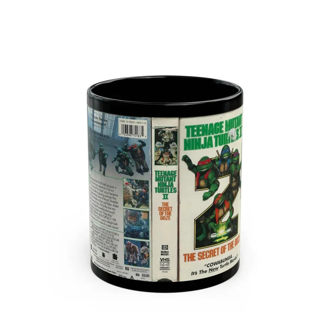 TEENAGE MUTANT NINJA TURTLES 2 THE SECRET OF THE OOZE (VHS COVER) - Black Coffee Mug 11oz - Go Mug Yourself