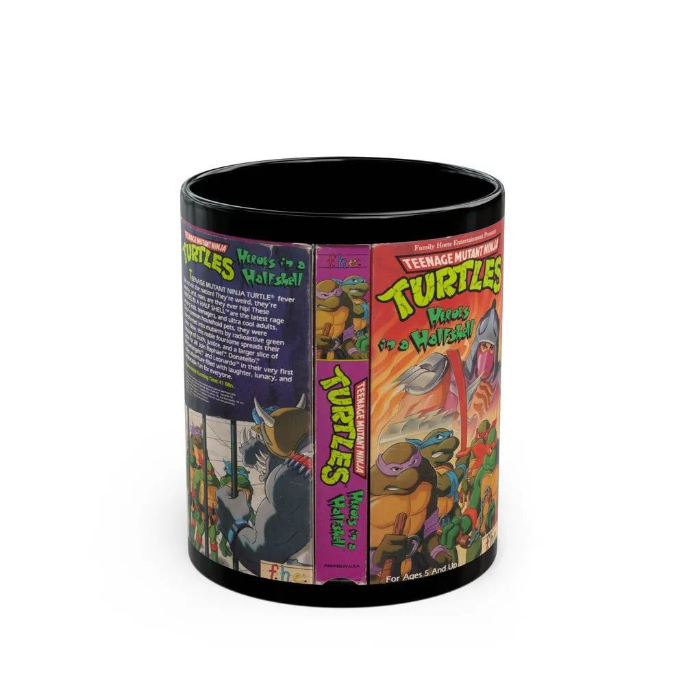 TEENAGE MUTANT NINJA TURTLES HEROES IN A HALFSHELL (VHS COVER) - Black Coffee Mug-11oz-Go Mug Yourself