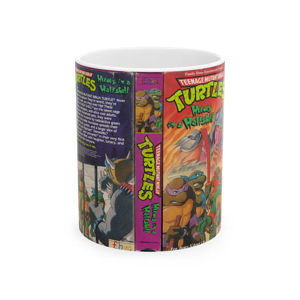 TEENAGE MUTANT NINJA TURTLES HEROES IN A HALFSHELL (VHS COVER) - White Coffee Mug-11oz-Go Mug Yourself